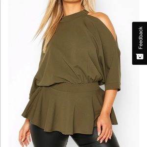 Boohoo black peplum cold shoulder Size US 24